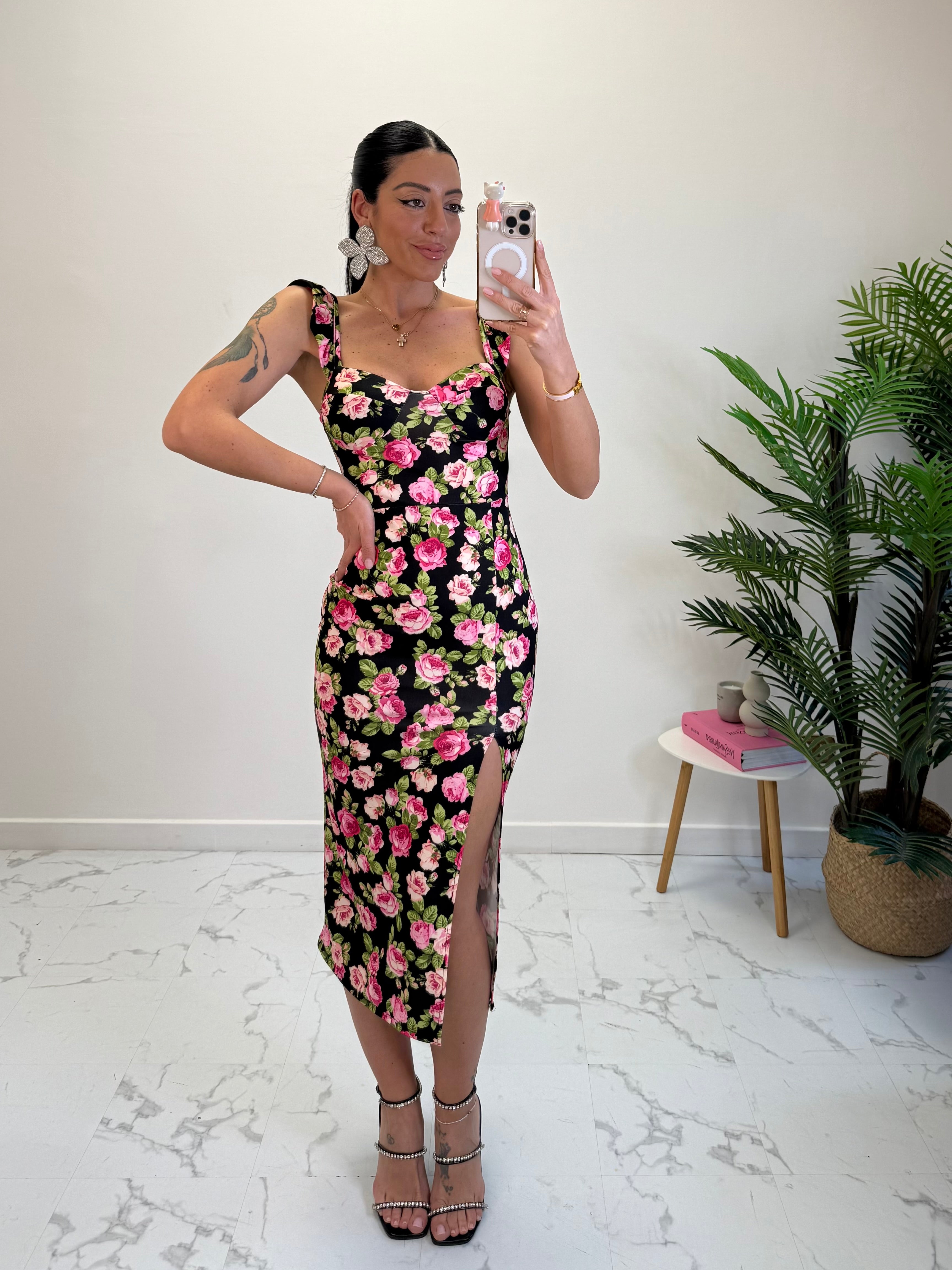 ABITO MIDI A FIORI CON COPPE 4098