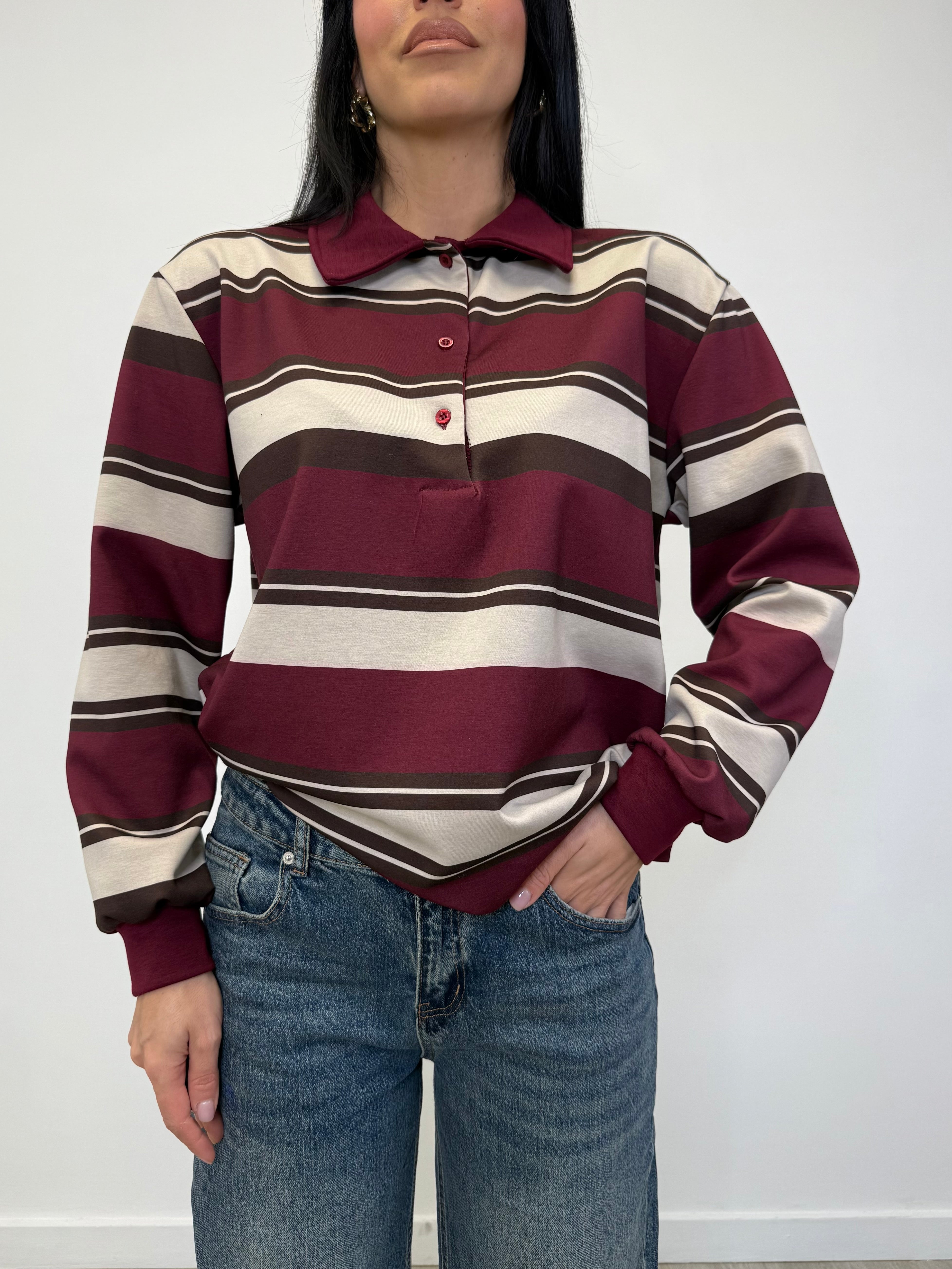 POLO FELPATA A RIGHE 6053