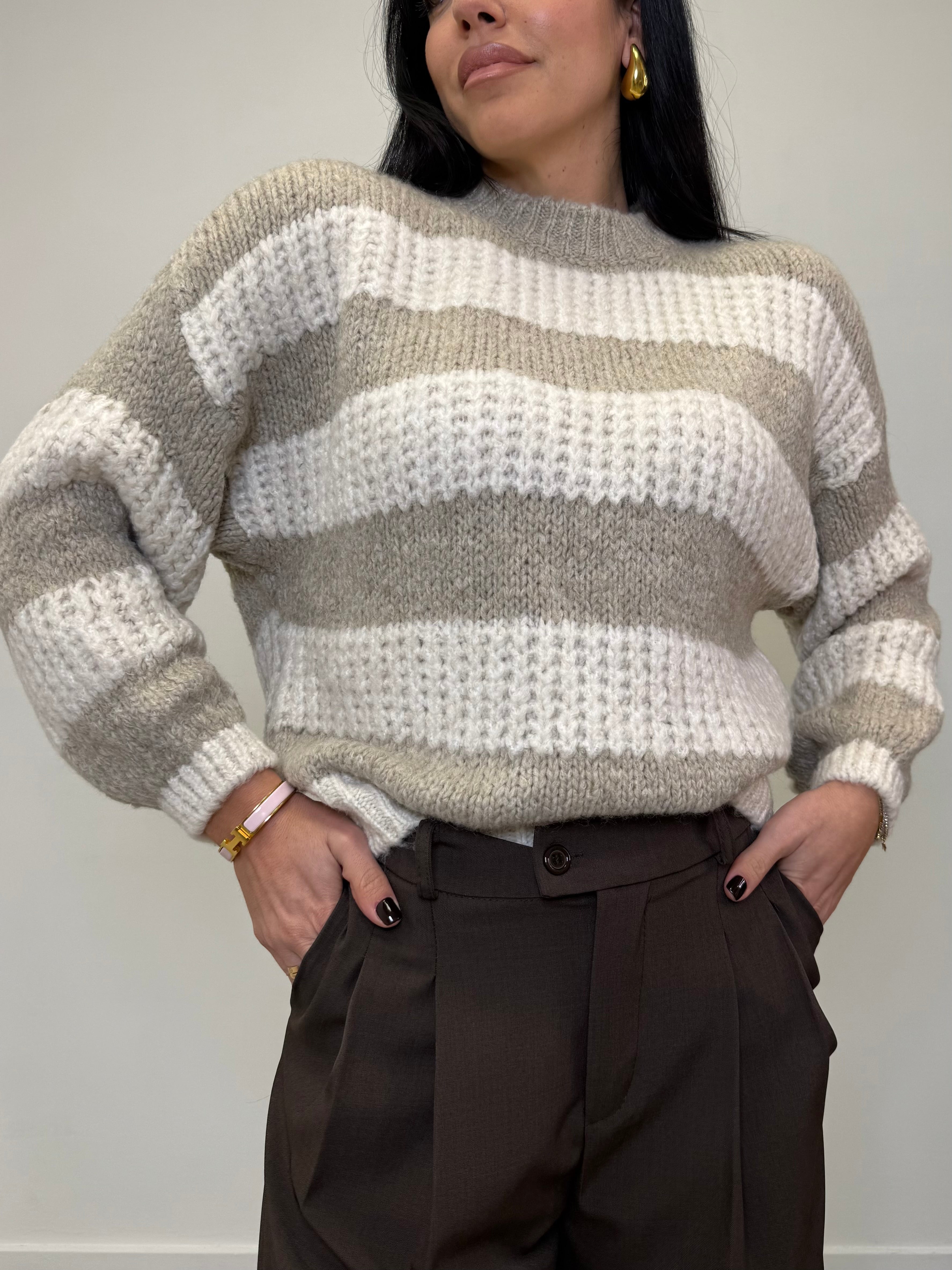 MAGLIONE EFFETTO LANA RIGATO 020