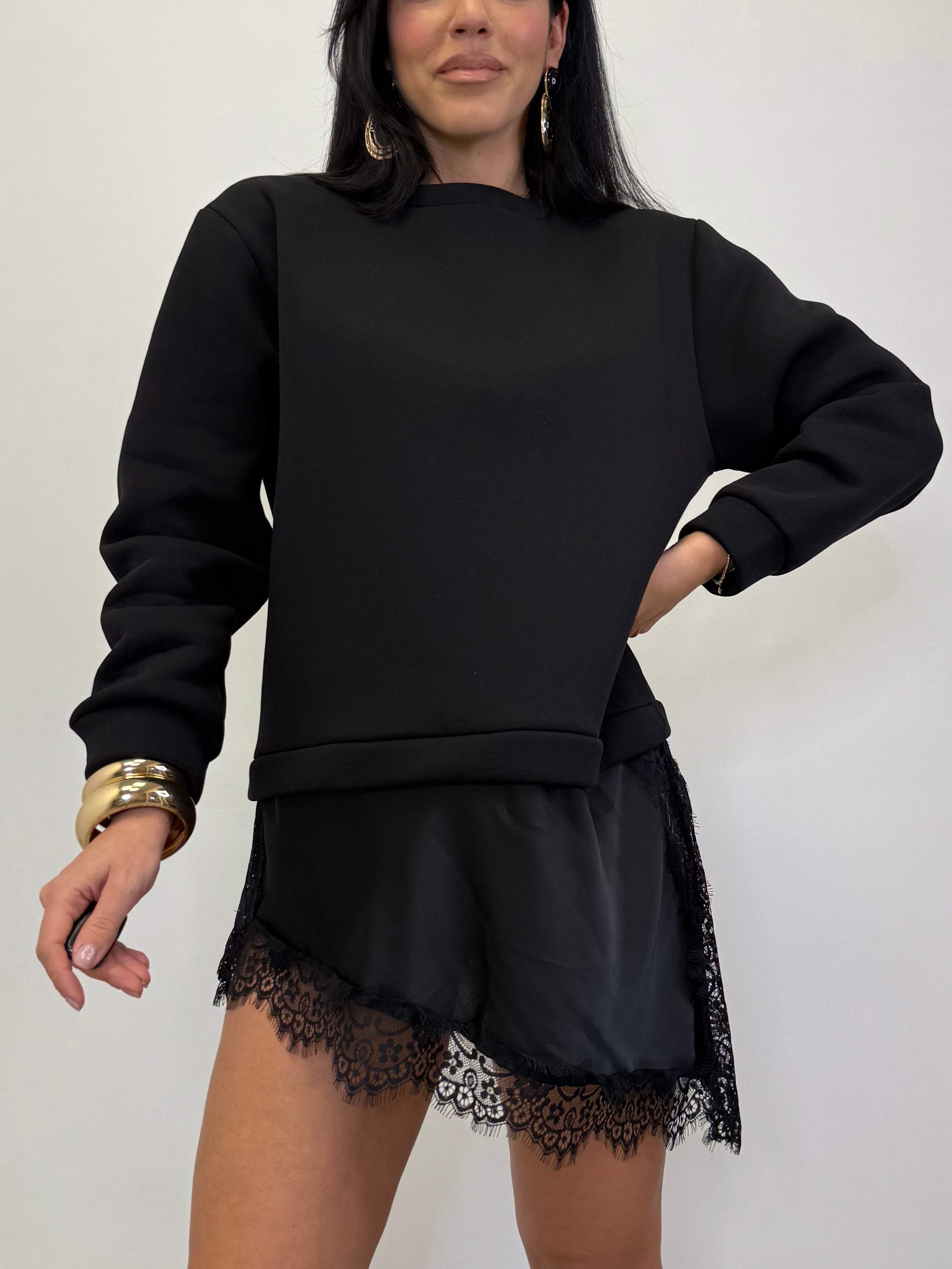 FELPA CON INSERTO IN RASO E PIZZO 38052