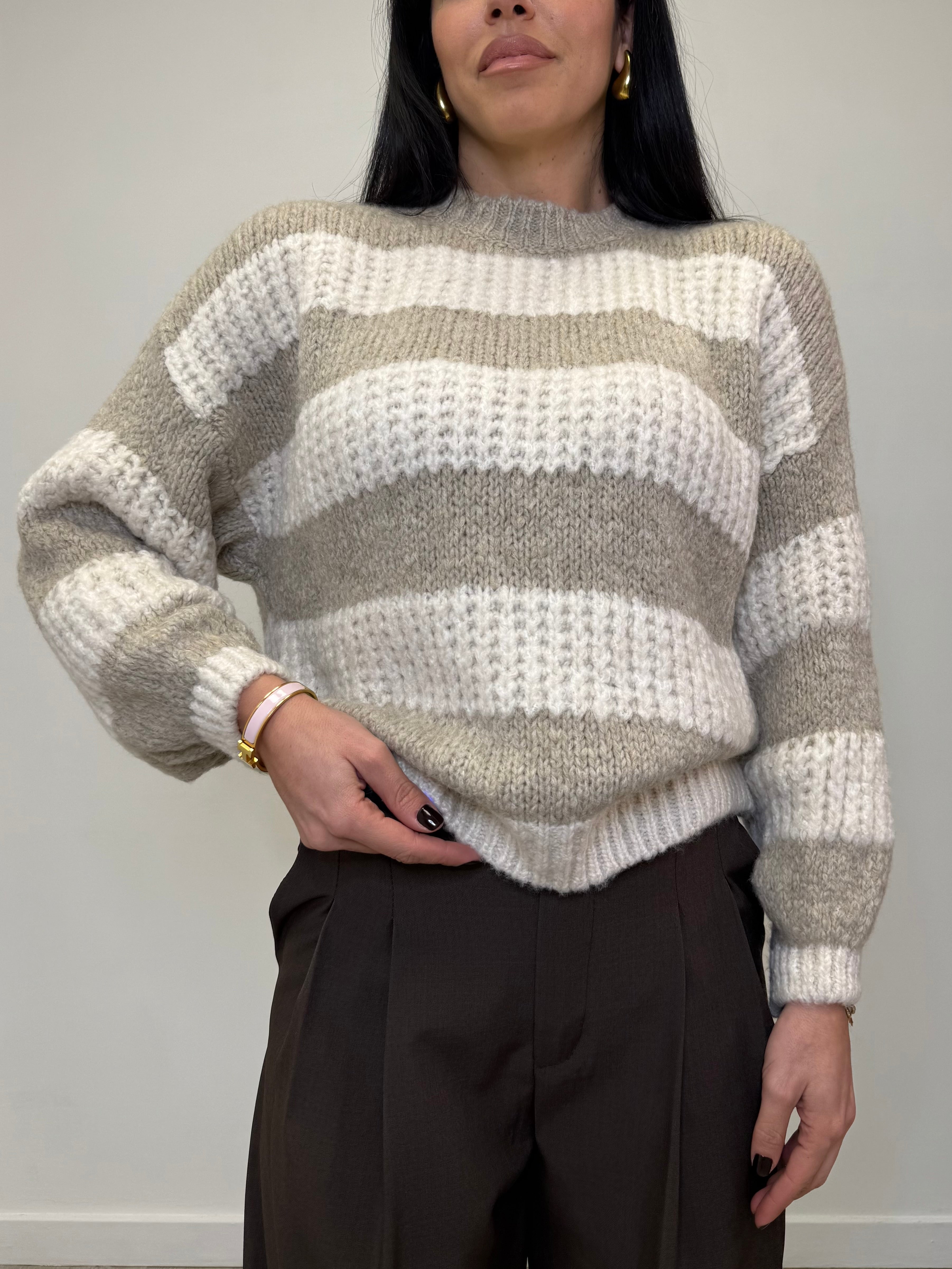 MAGLIONE EFFETTO LANA RIGATO 020