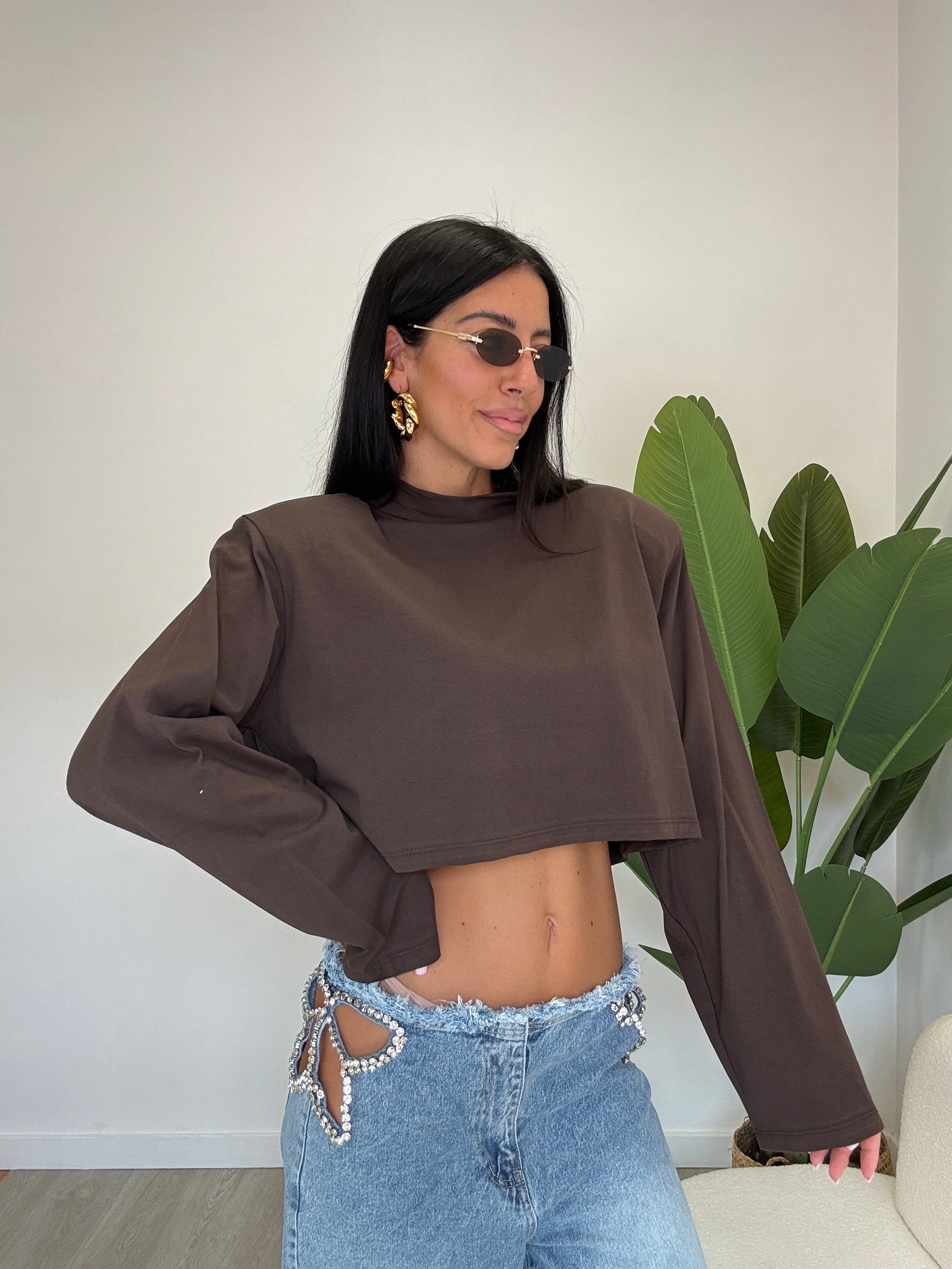 MAGLIA CROP CON SPALLINE 02703