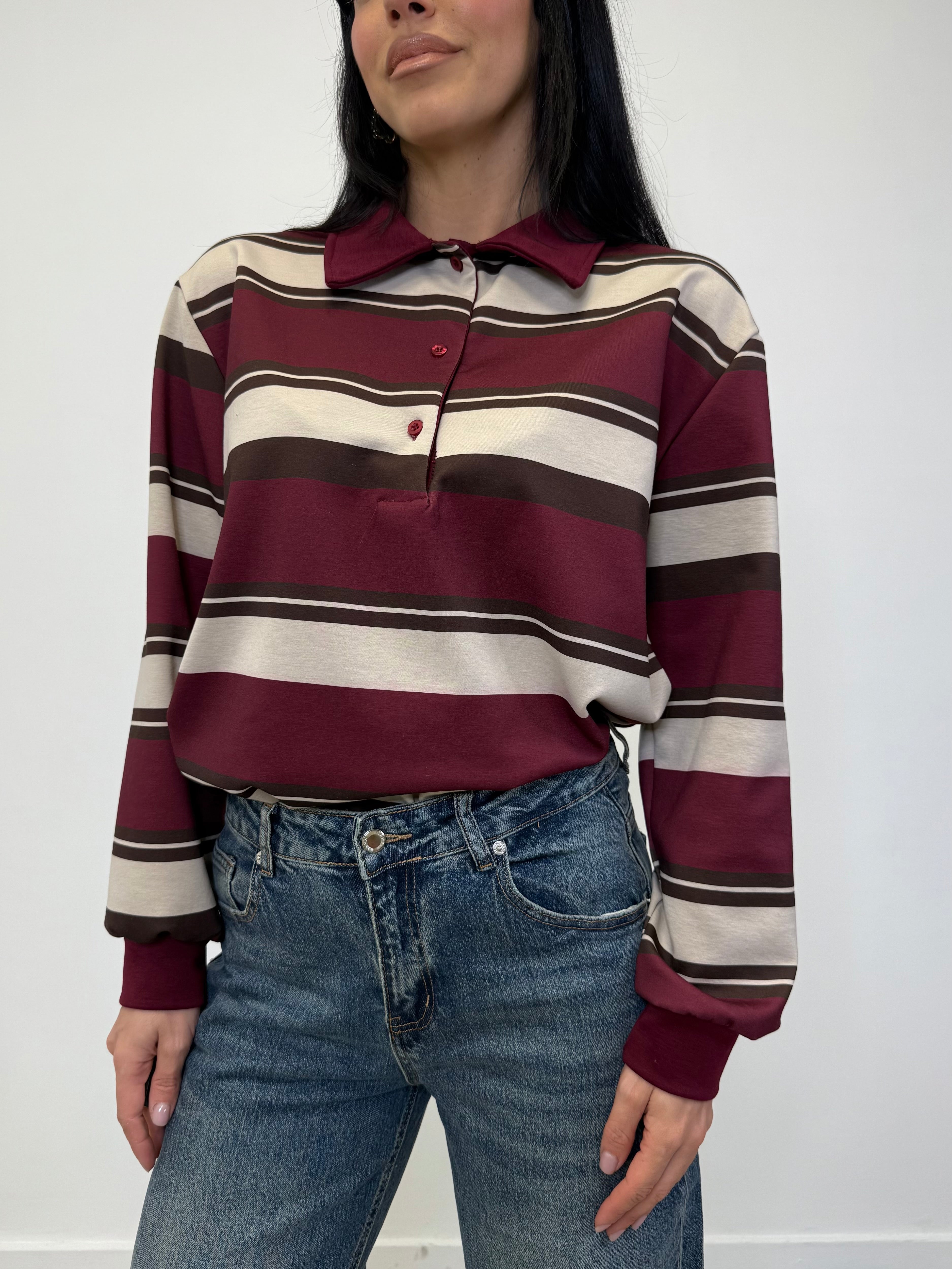 POLO FELPATA A RIGHE 6053