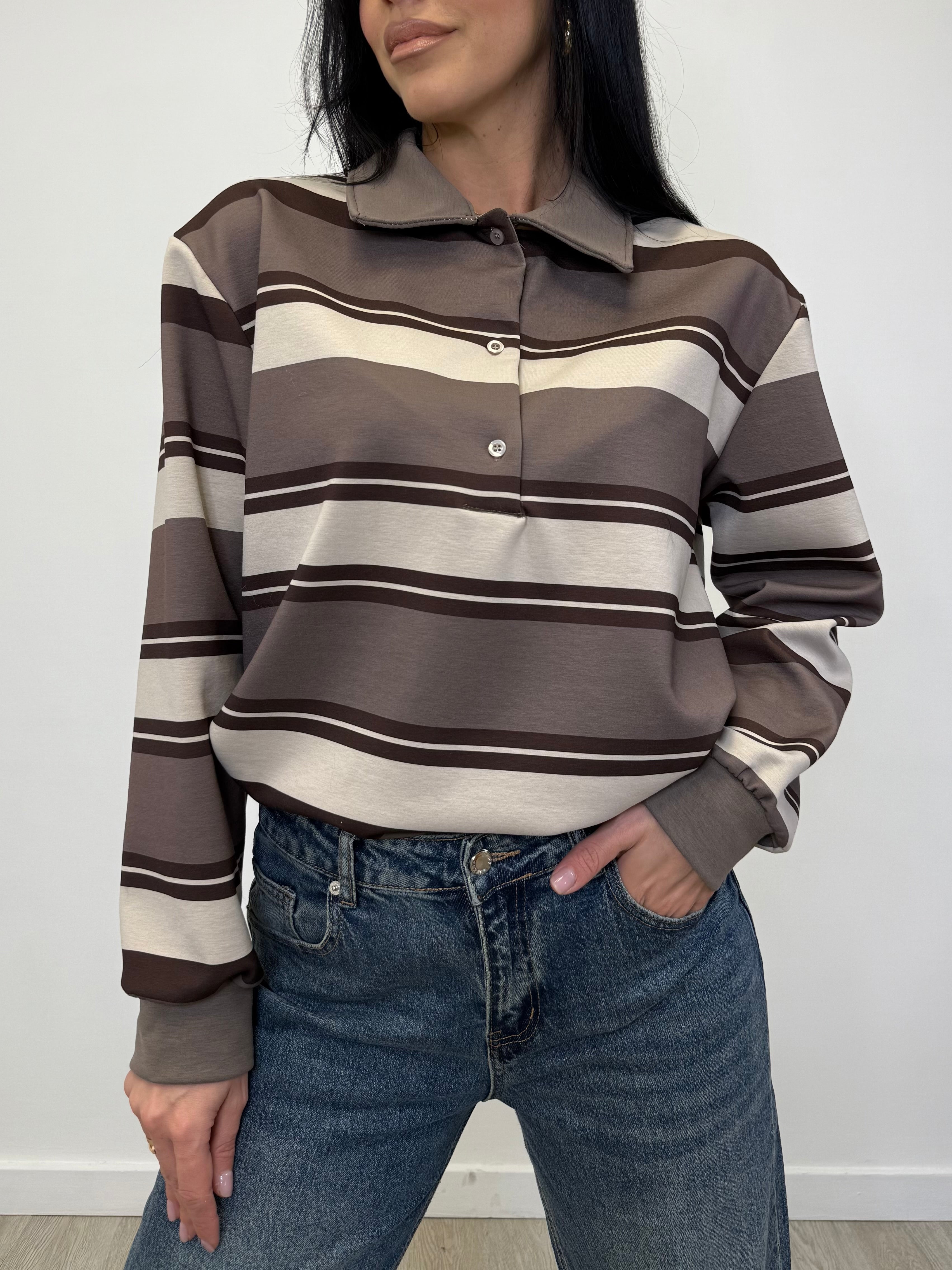 POLO FELPATA A RIGHE 6053