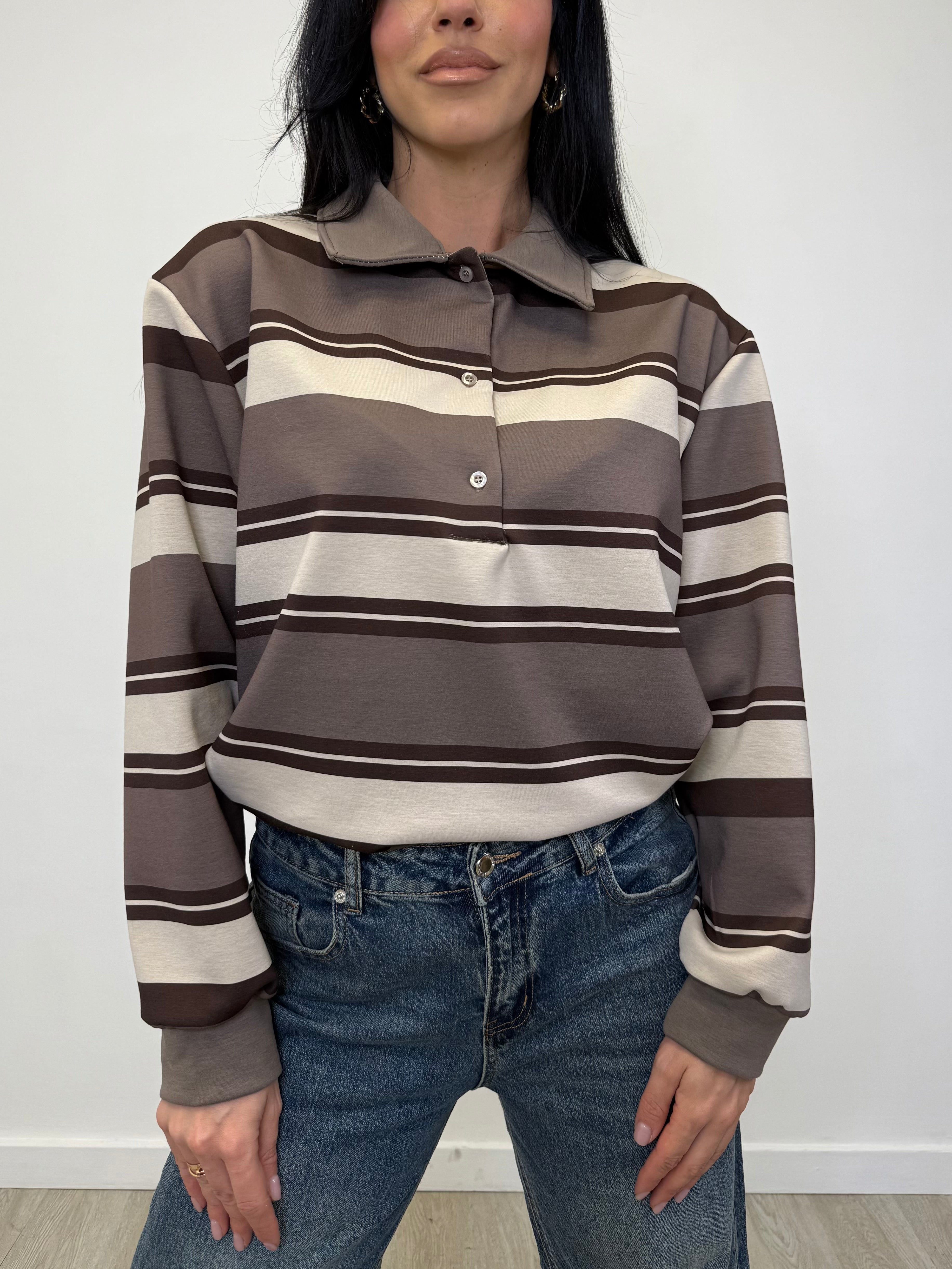 POLO FELPATA A RIGHE 6053