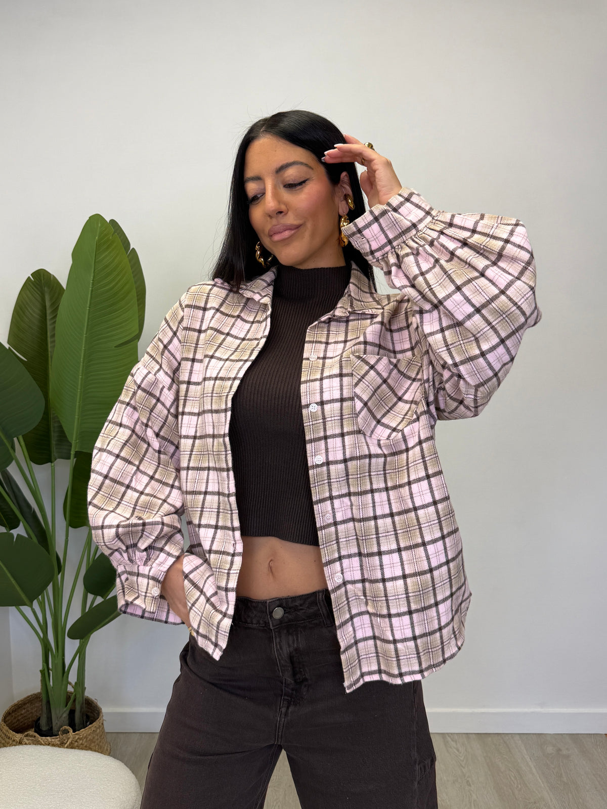 CAMICIA A QUADRI ROSA/MARRONE 24616