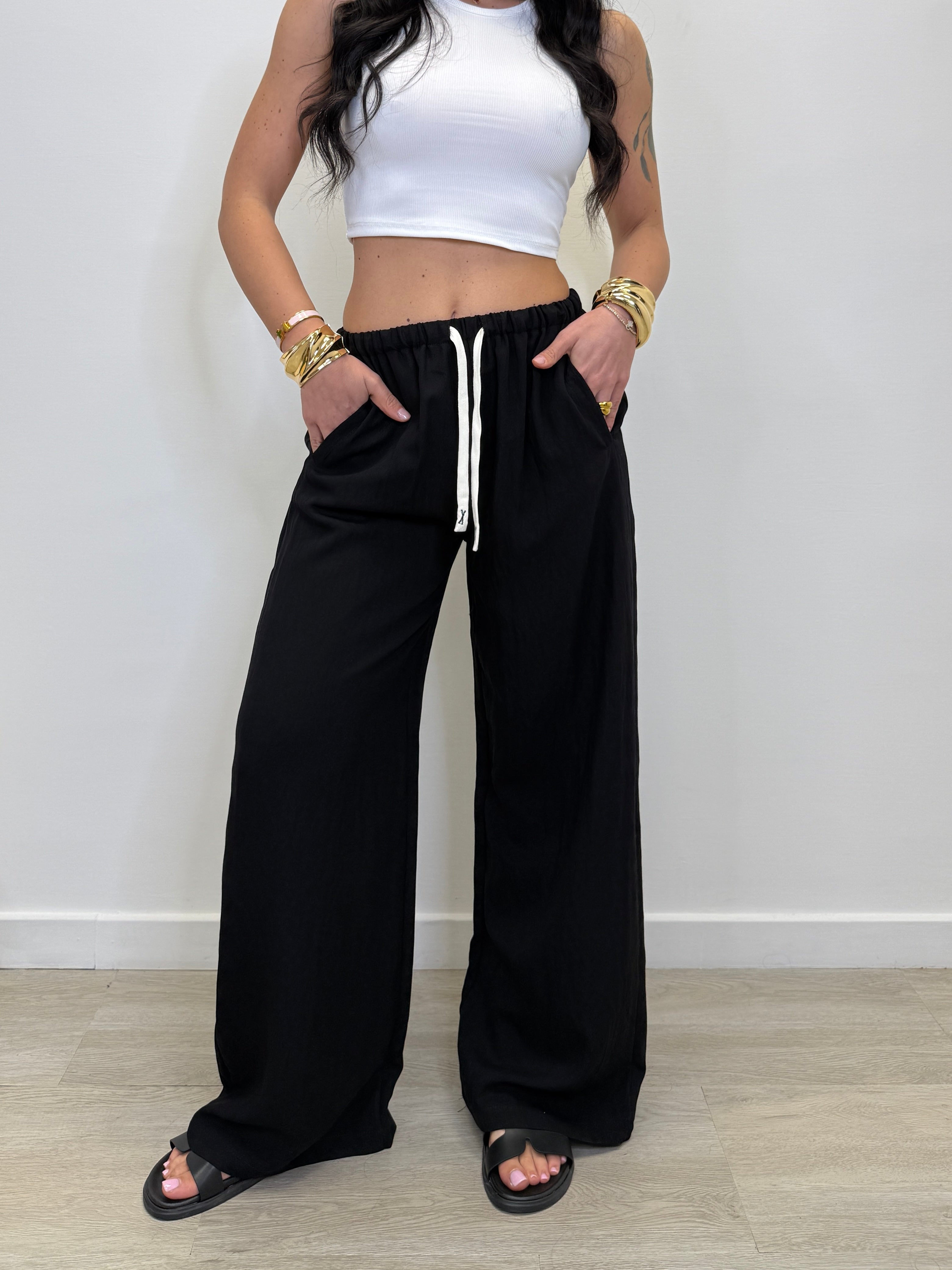 PANTALONE PALAZZO EFFETTO LINO 5986