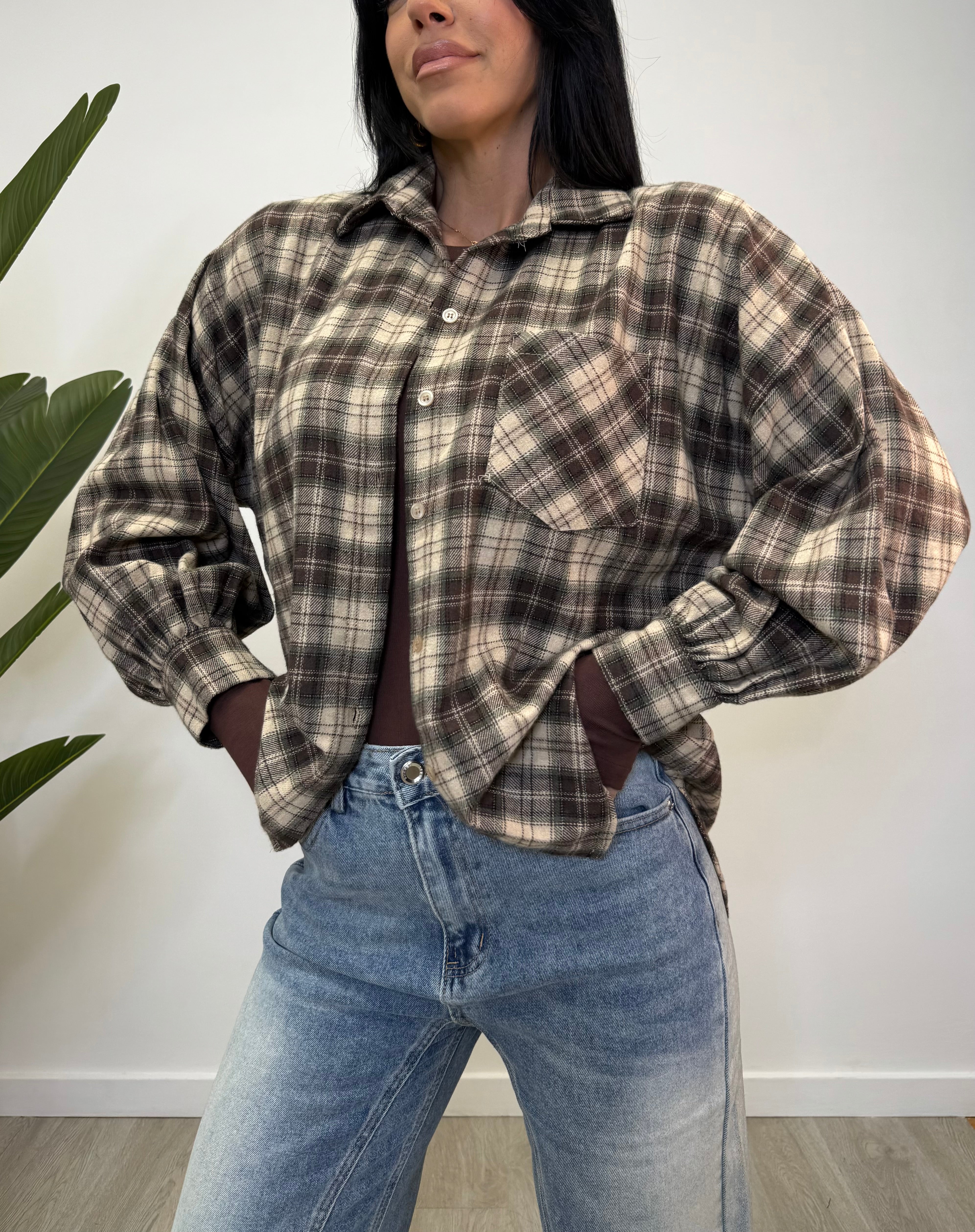 CAMICIA A QUADRI VERDE/MARRONE 24616