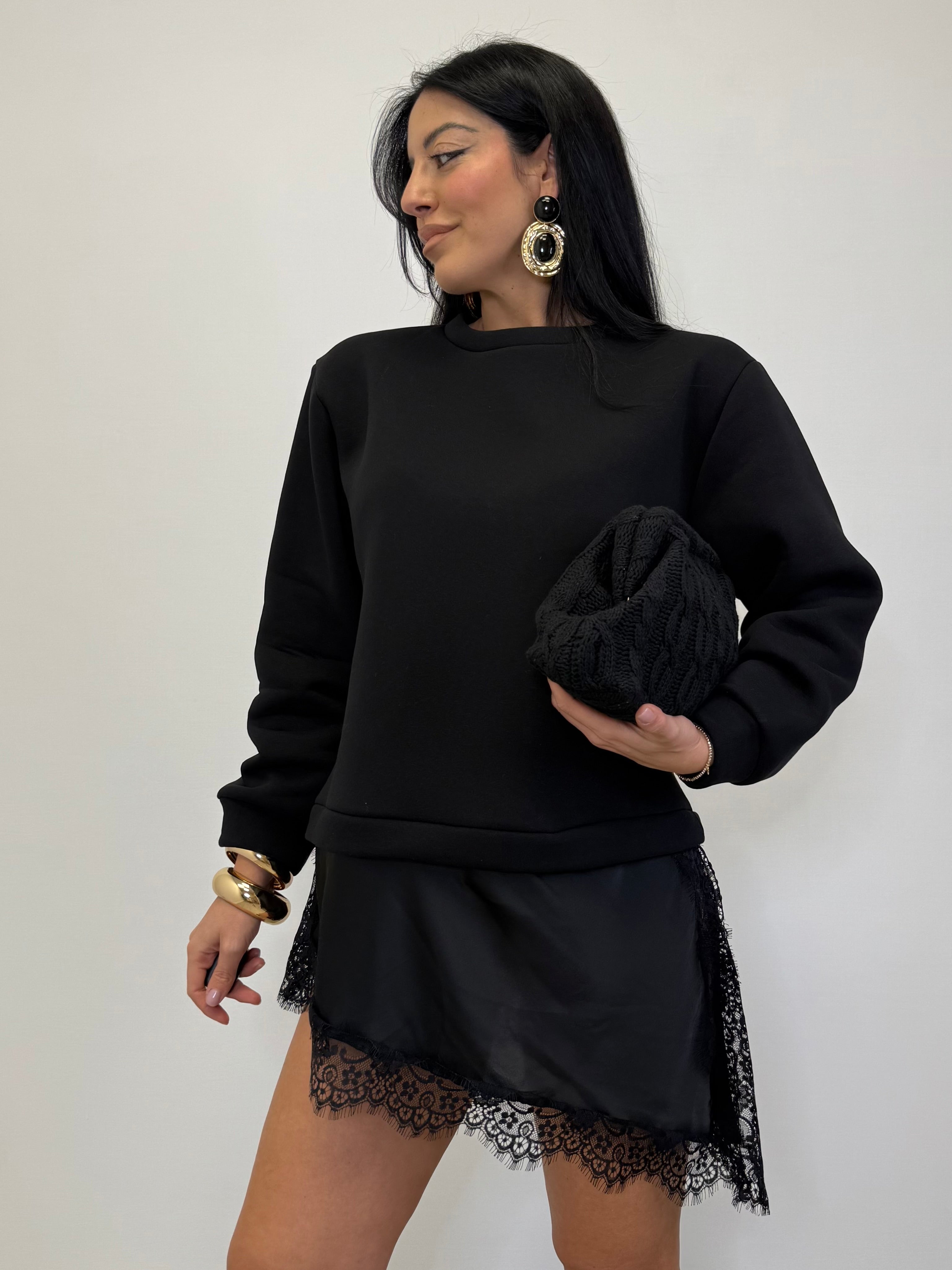 FELPA CON INSERTO IN RASO E PIZZO 38052