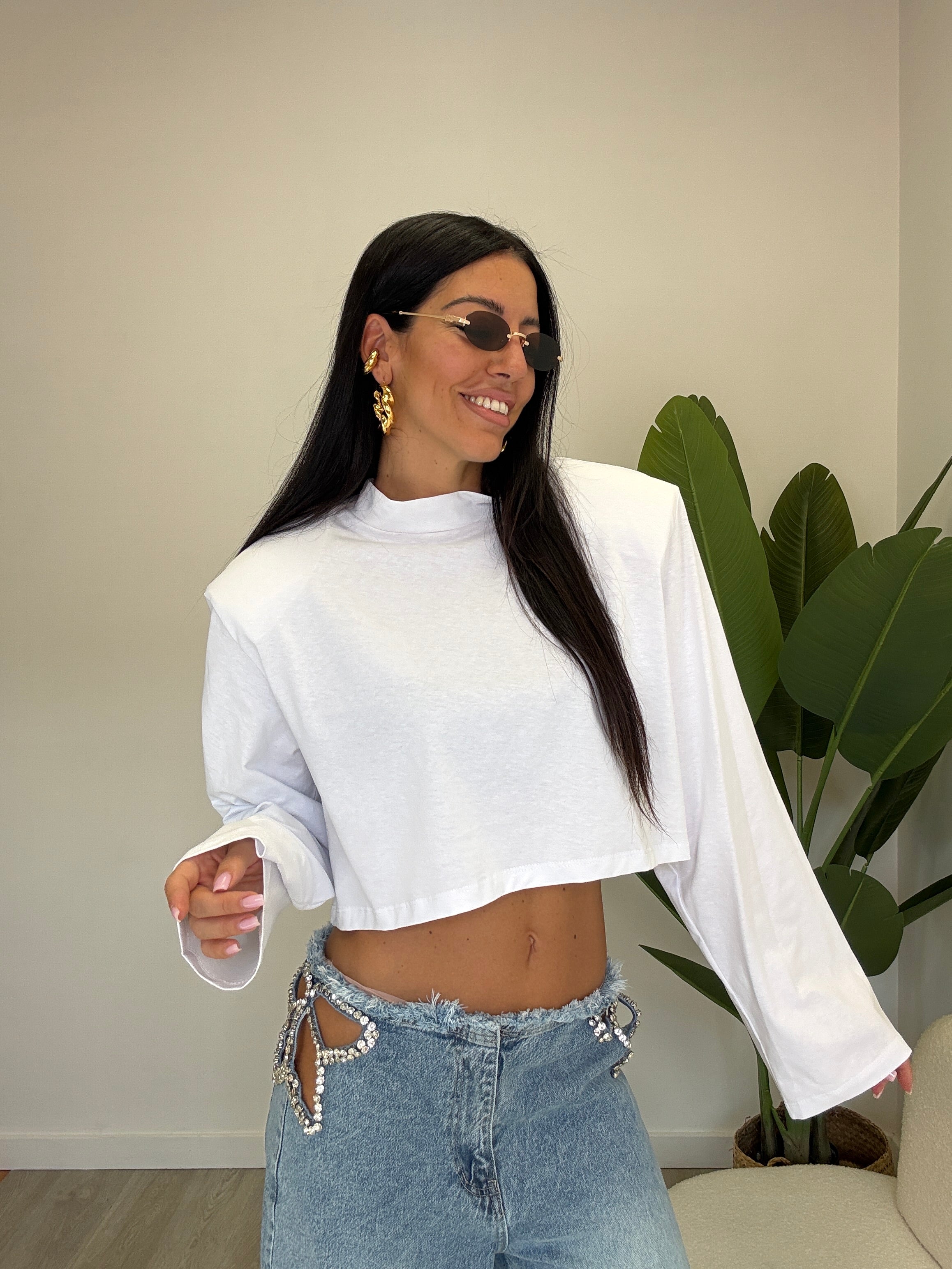 MAGLIA CROP CON SPALLINE 02703