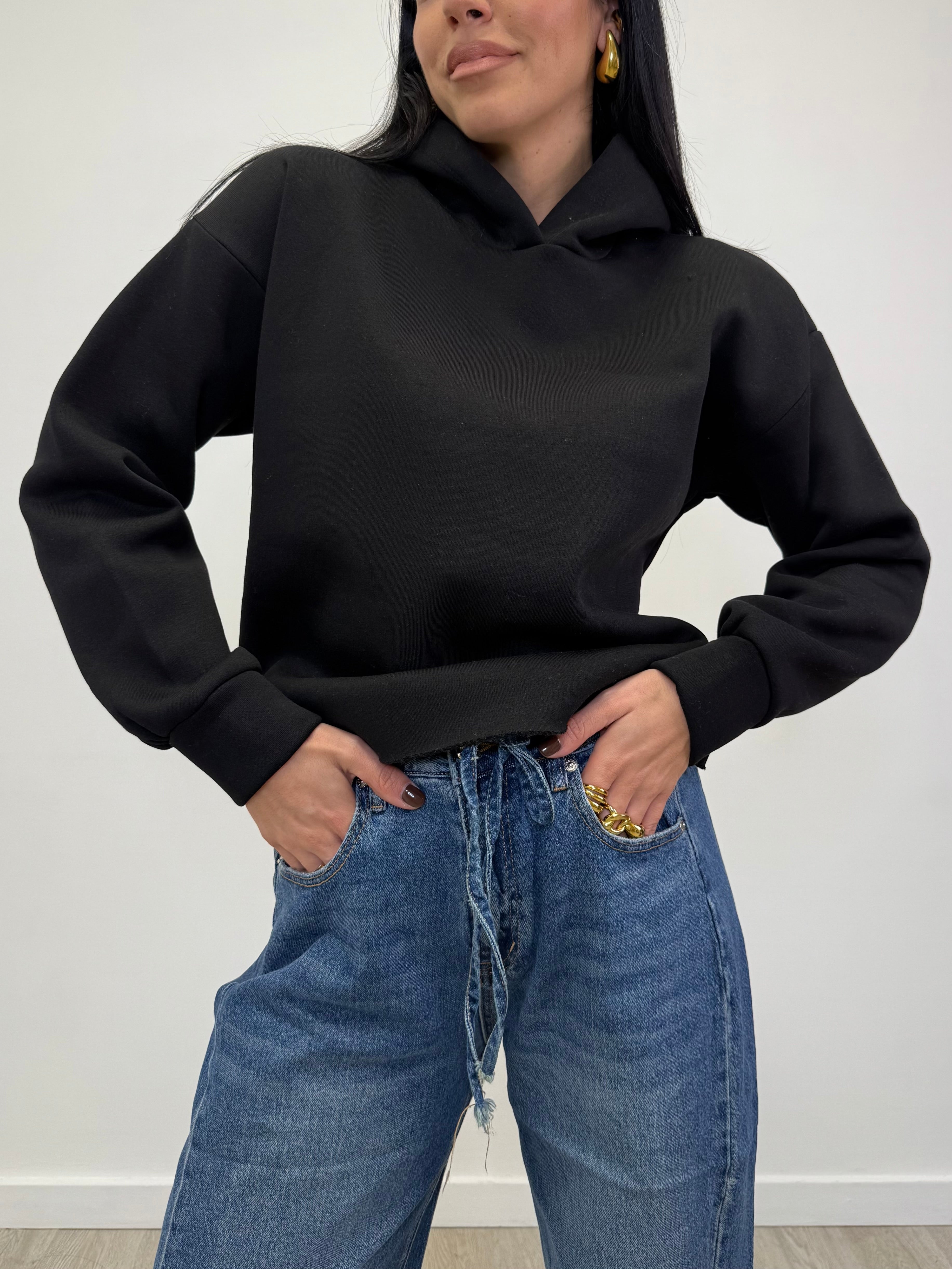 FELPA CON CAPPUCCIO TAGLIO VIVO 9907