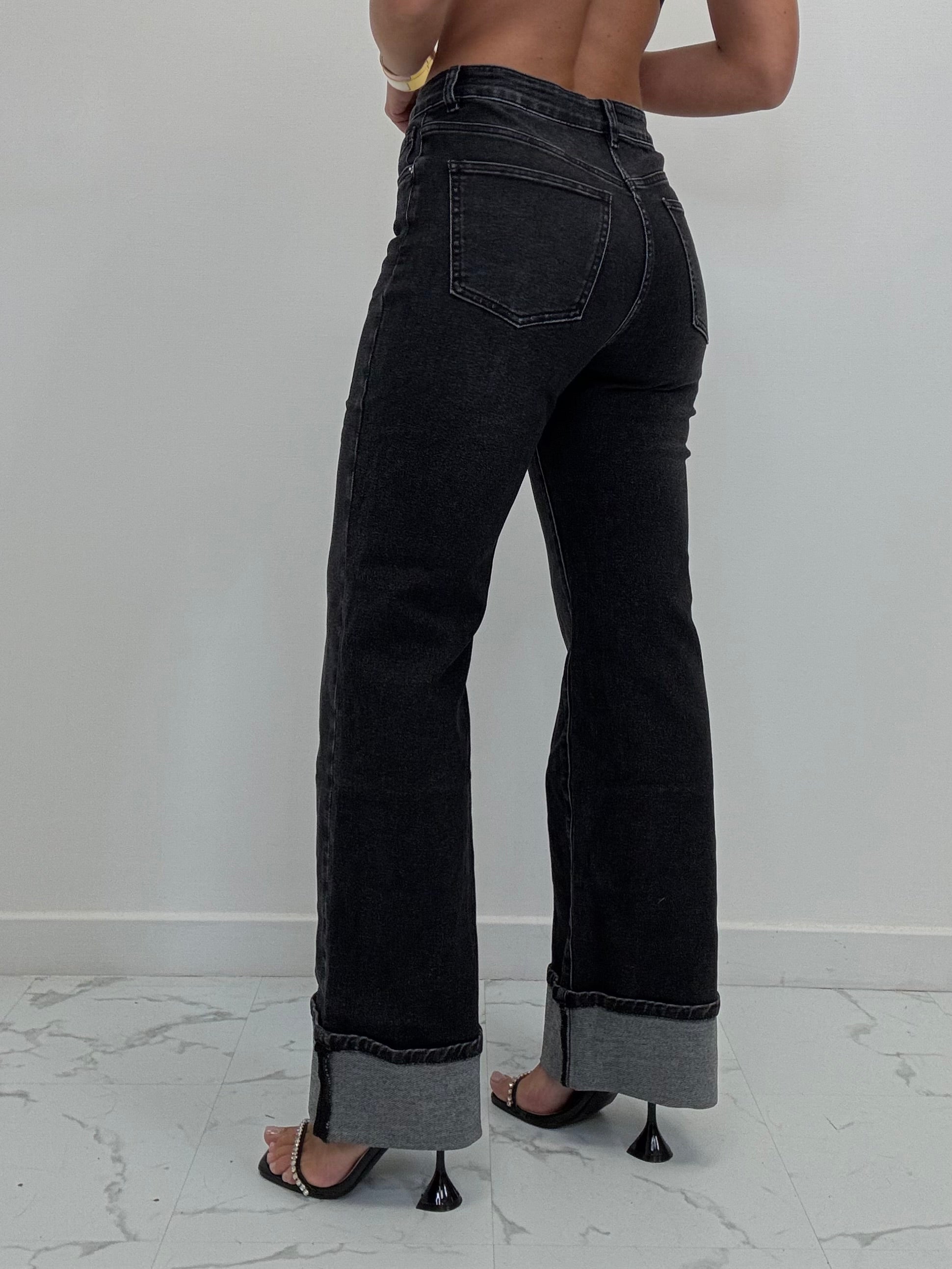 JEANS FUMÈ SCURO CON PIEGONE 8655-ST