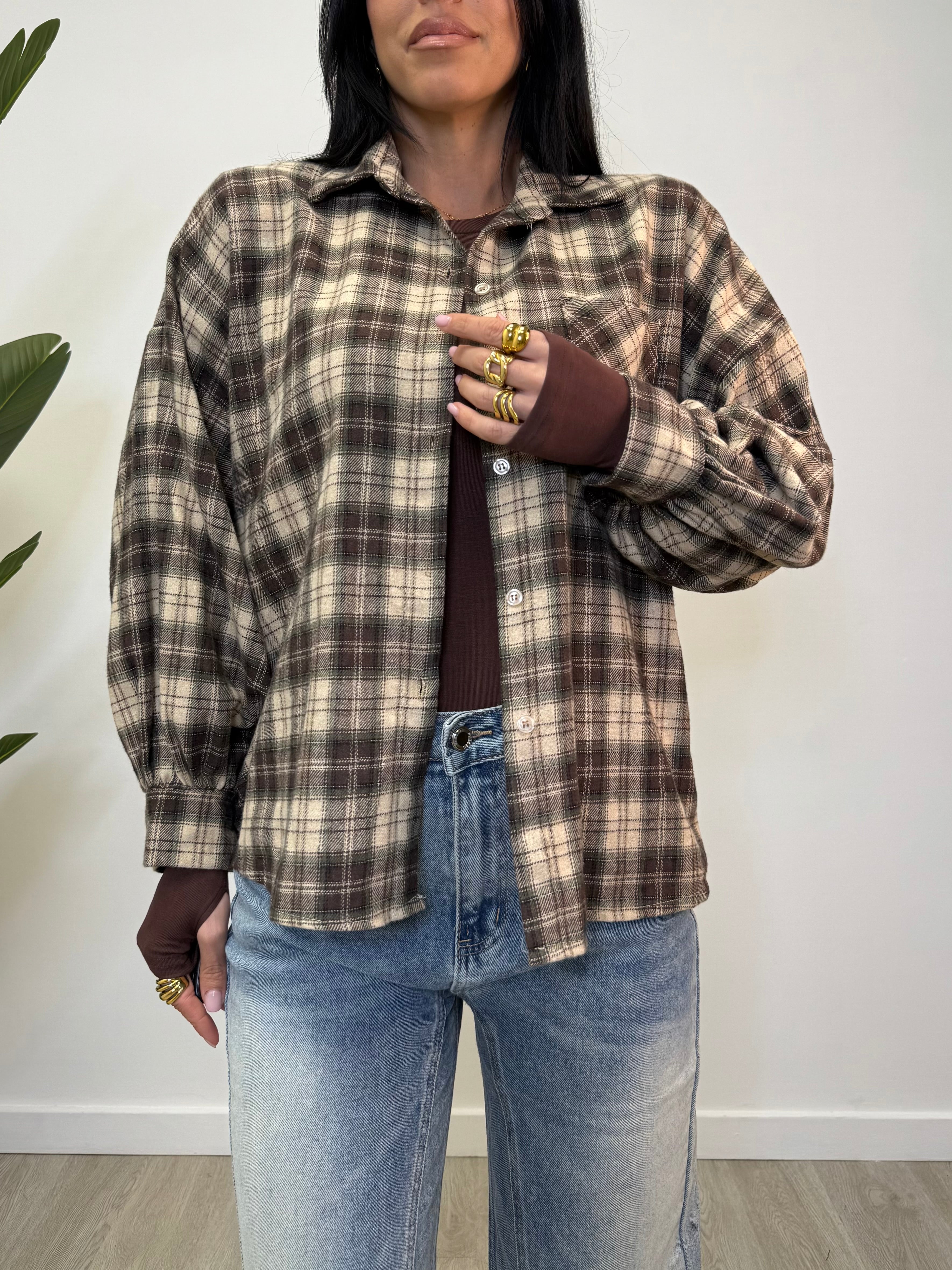 CAMICIA A QUADRI VERDE/MARRONE 24616